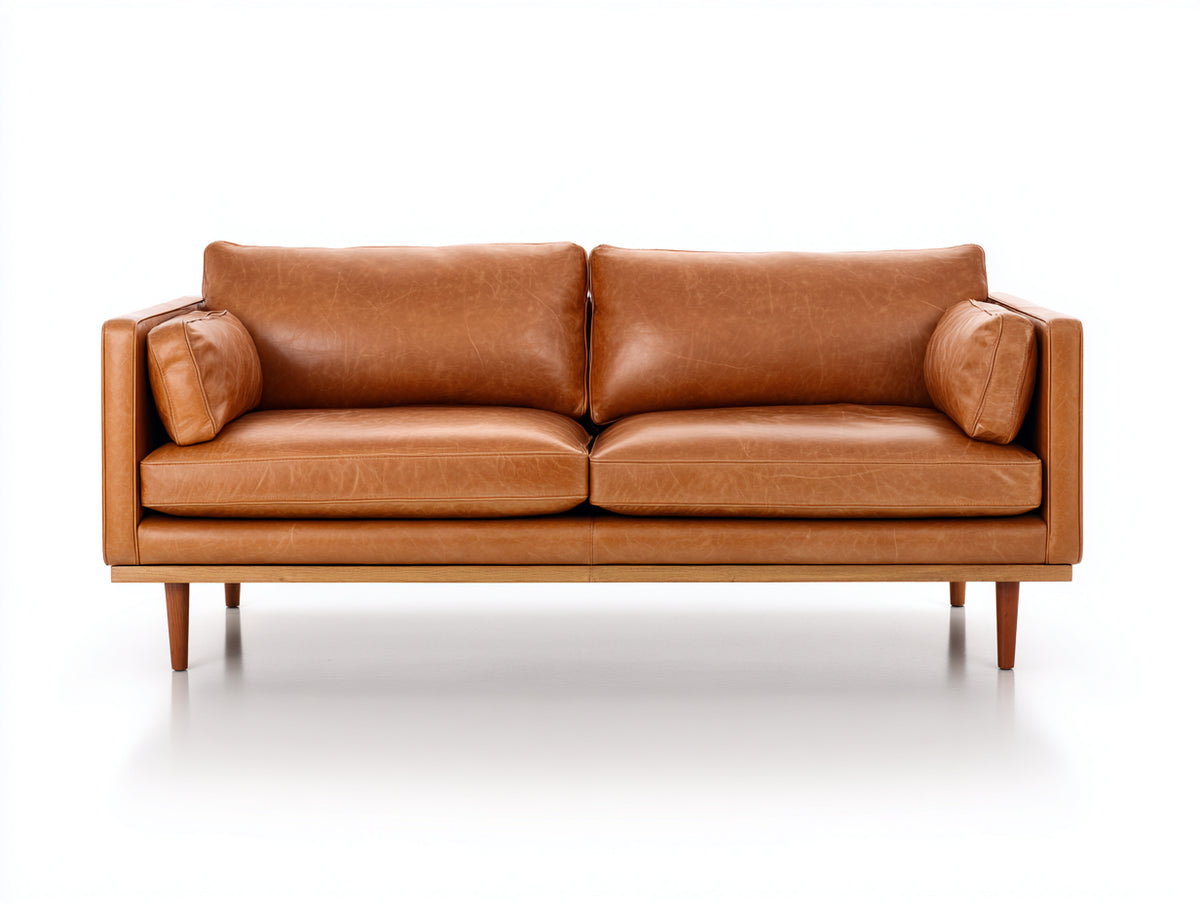 Sofás 2 plazas de efecto cuero 180x85x82 cm - marrón - diseño retro con patas de madera