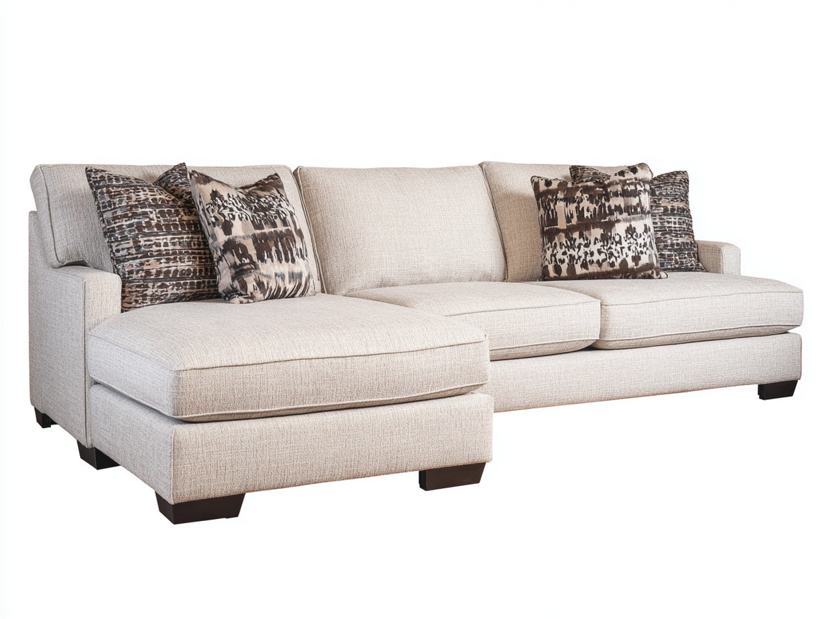 Sofás de esquina tapizado en tejido 290x175x90 cm - Beige y marrón oscuro - Diseño con chaise longue y asiento acolchado