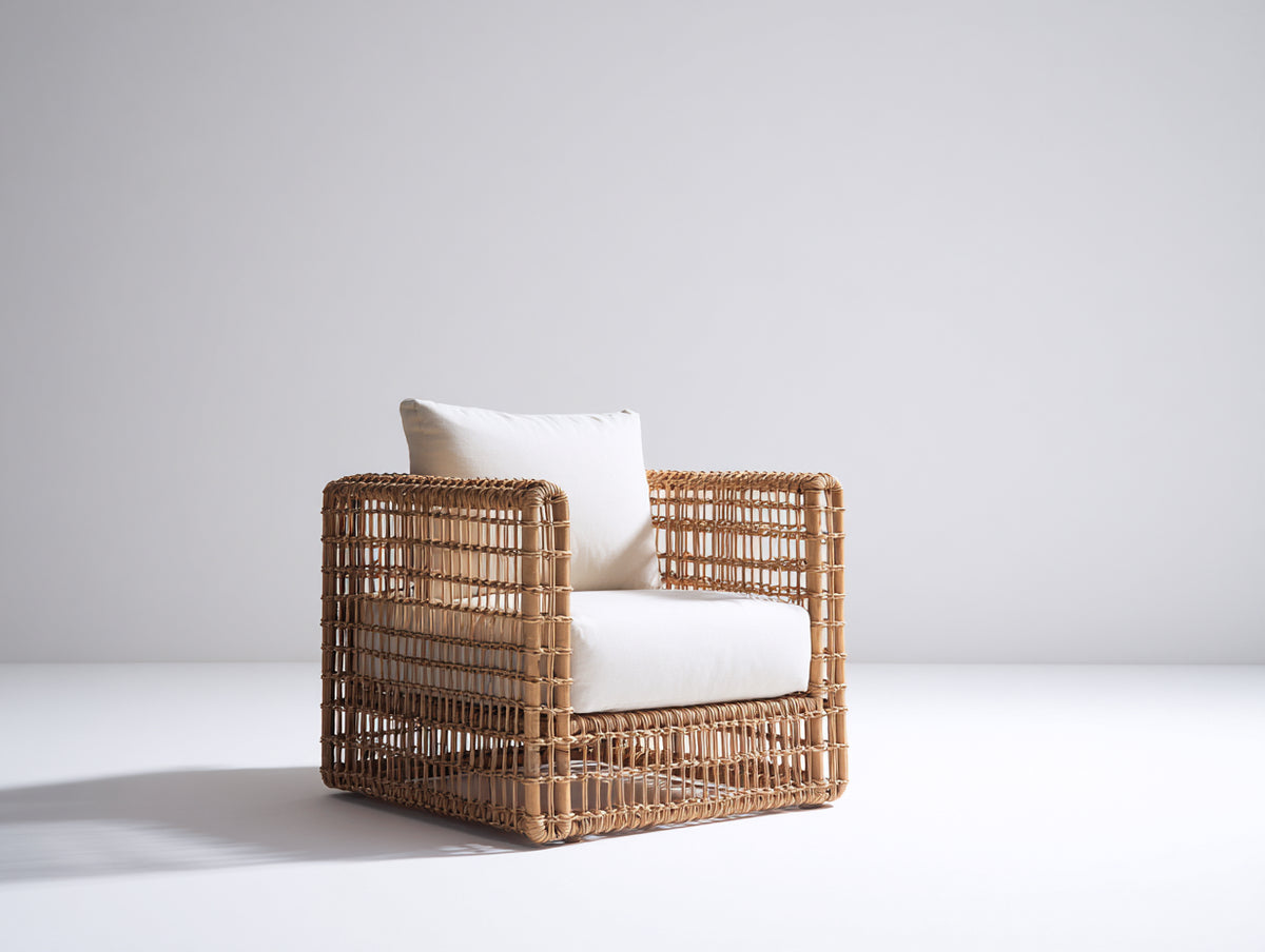 Sillones de ratán con cojines 88x86x78 cm - natural y blanco - estructura abierta con reposabrazos rectos