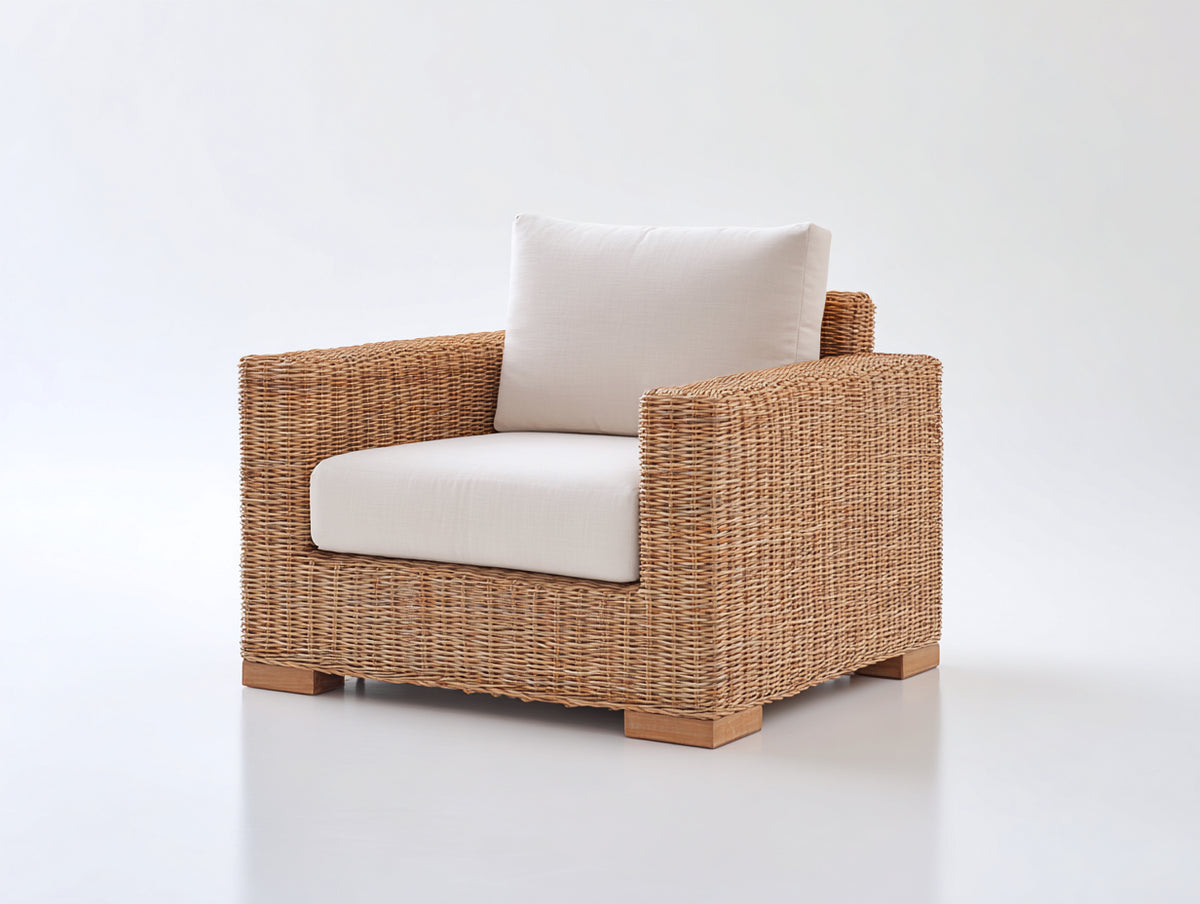 Sillones de ratán 91x88x82 cm - ratán trenzado marrón natural - diseño contemporáneo con reposabrazos anchos