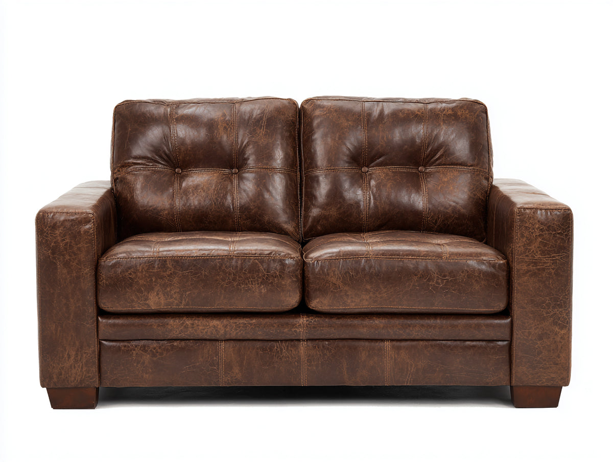 Sofás 2 plazas tapizado efecto cuero envejecido 165 x 84 x 86 cm - marrón oscuro - diseño clásico con respaldo capitoné