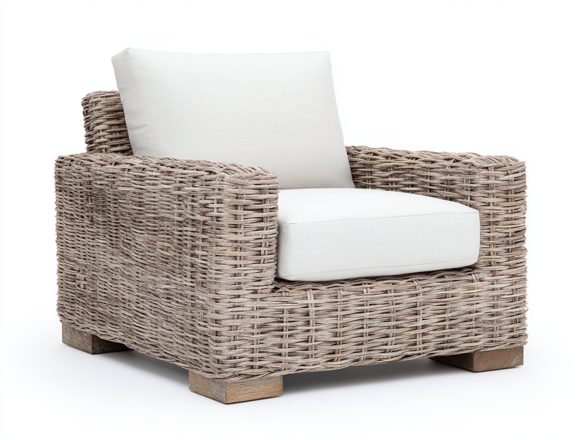 Sillones de ratán 95 x 88 x 86 cm - marrón claro y blanco - diseño amplio con respaldo y reposabrazos integrados