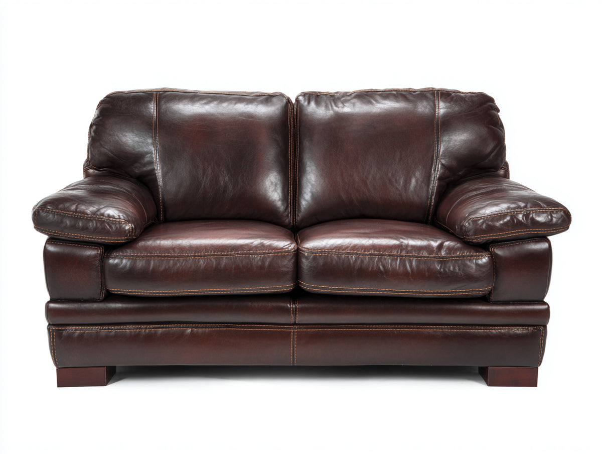 Sofás 2 plazas de piel 190x94x88 cm - marrón oscuro - diseño clásico acolchado con reposabrazos anchos