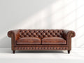 Sofás 2 plazas tapizado efecto cuero 188 x 88 x 78 cm - marrón - estilo Chesterfield con capitoné y brazos enrollados