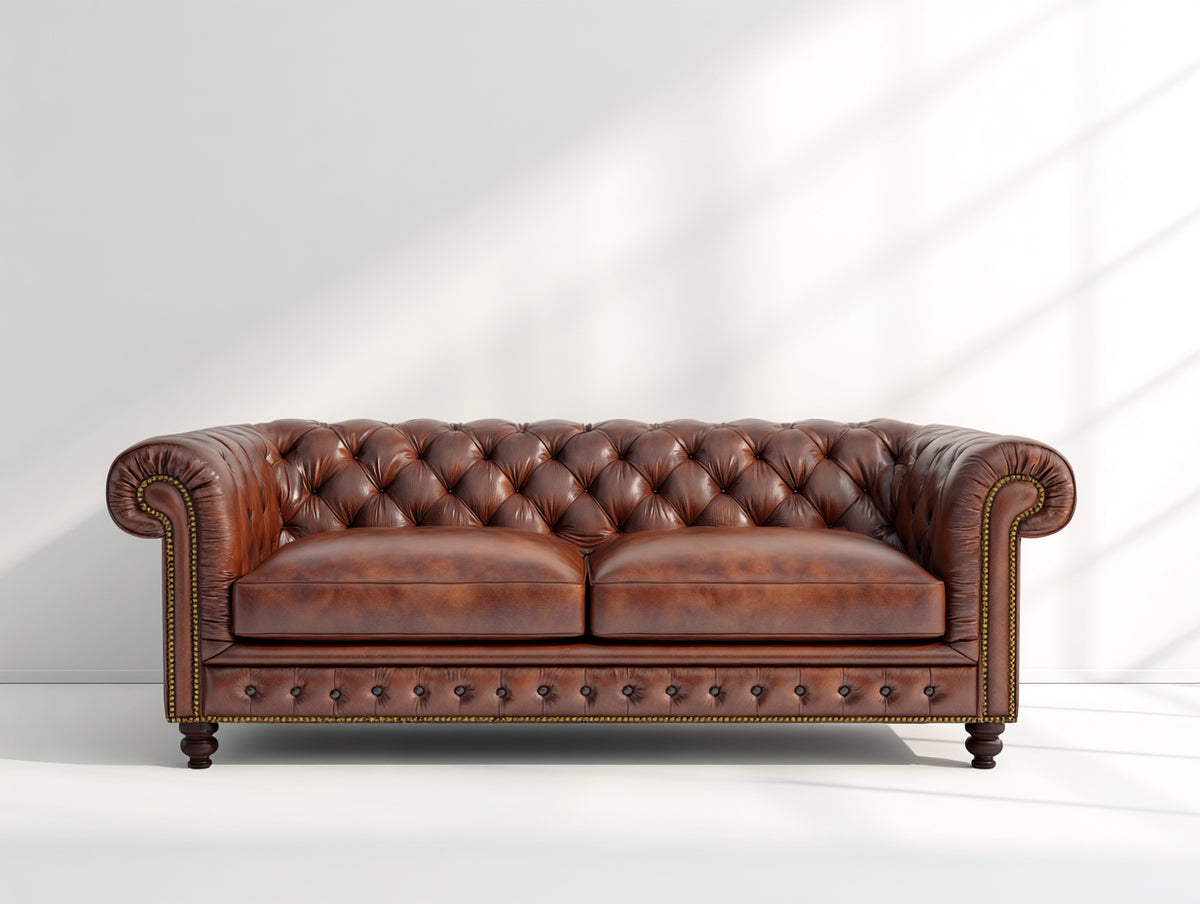 Sofás 2 plazas tapizado efecto cuero 188 x 88 x 78 cm - marrón - estilo Chesterfield con capitoné y brazos enrollados
