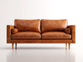 Sofás 2 plazas de piel 188x86x84 cm - marrón coñac - diseño moderno con patas de madera