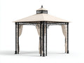 Pérgola de jardín de metal 320 x 320 x 310 cm - negro y beige - diseño clásico con cubierta ventilada y cortinas laterales