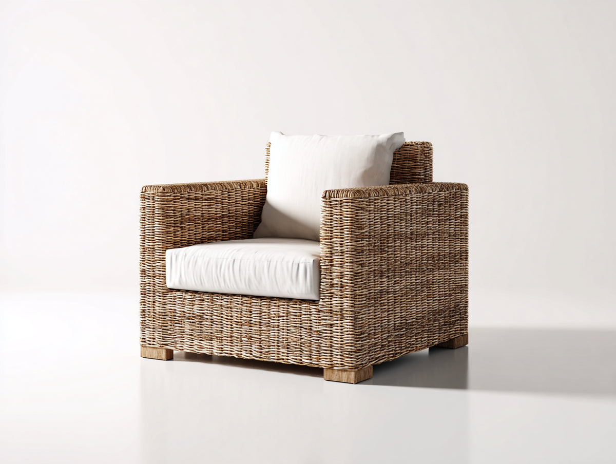 Sillones de ratán 88 x 86 x 82 cm - ratán marrón natural - diseño compacto con reposabrazos para exterior