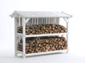 Leñero de exterior de madera 190 x 75 x 185 cm - blanco - diseño de 2 niveles con techo inclinado y estructura ventilada
