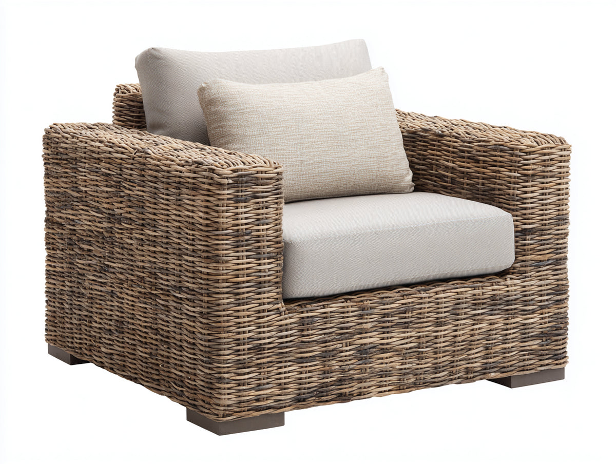 Sillones de ratán 100 x 92 x 85 cm - marrón y crema - diseño moderno con brazos anchos y asiento acolchado