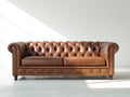 Sofás 2 plazas tapizado efecto cuero 205 x 90 x 78 cm - marrón coñac - estilo Chesterfield capitoné