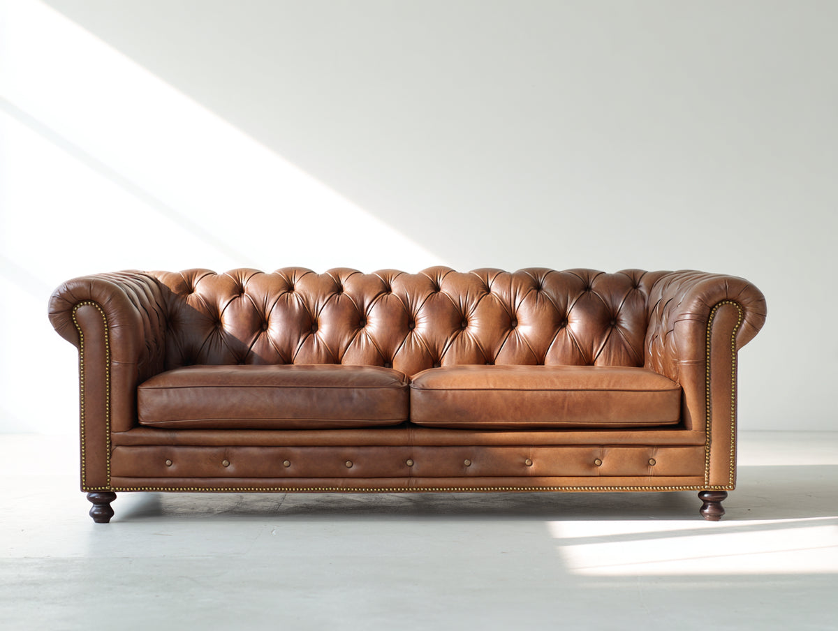 Sofás 2 plazas tapizado efecto cuero 205 x 90 x 78 cm - marrón coñac - estilo Chesterfield capitoné